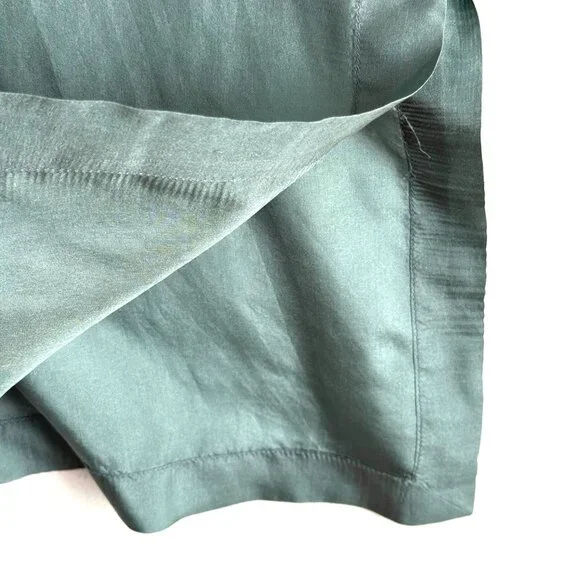 Bogari 100% Silk Tunic Button Front Satin Blouse Top Womens L Green Sage - Picture 5 of 9